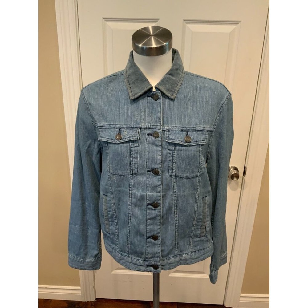 Faherty Blue Distressed Denim Jean Jacket, Size Medium